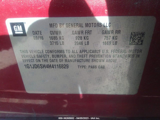 Chevrolet SONIC LT 2017 1G1JD6SH4H4116829 Image 10