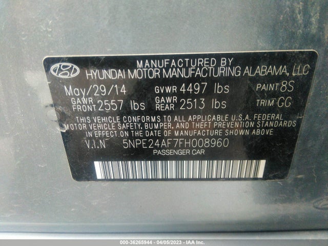 Hyundai Sonata 2.4l Se 2015 5NPE24AF7FH008960 Image 10