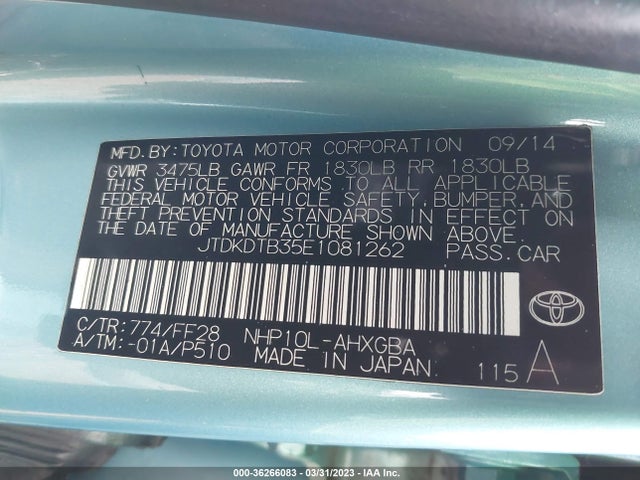 Toyota Prius C One/three/two/four 2014 JTDKDTB35E1081262 Image 10