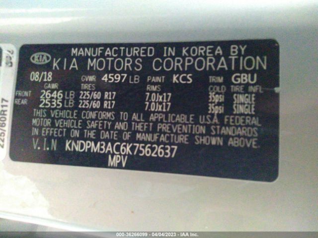 KNDPM3AC6K7562637 KIA Sportage Lx
