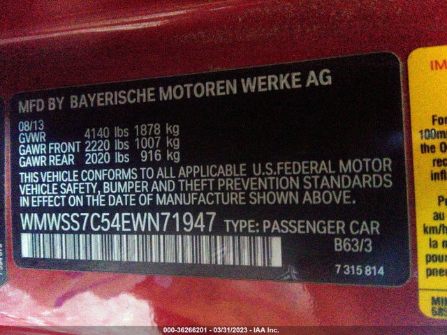 WMWSS7C54EWN71947 Mini Cooper Paceman S