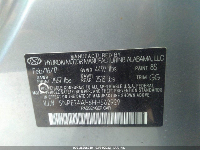 Hyundai Sonata 2.4l 2017 5NPE24AF6HH562929 Image 9