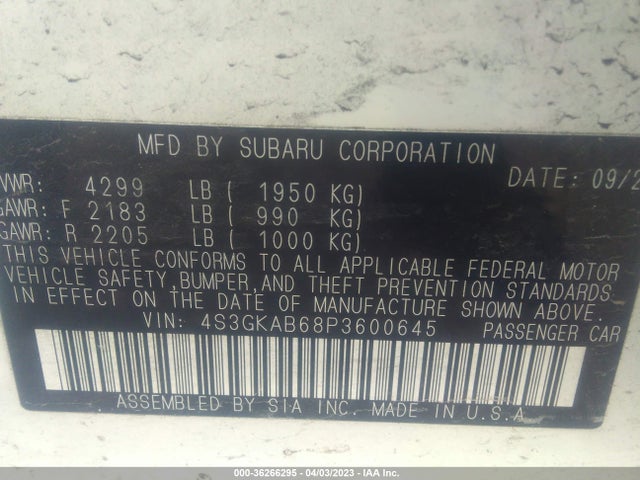 2023 Subaru Impreza, VIN: 4S3GKAB68P3600645
