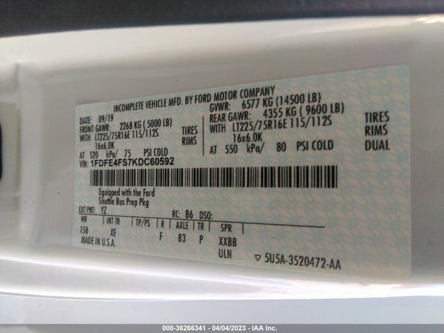 2019 Ford E-Series, VIN: 1FDFE4FS7KDC60592