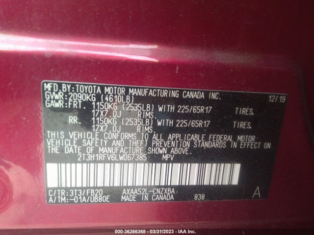 Toyota RAV4 LE 2020 2T3H1RFV6LW067385 Image 11