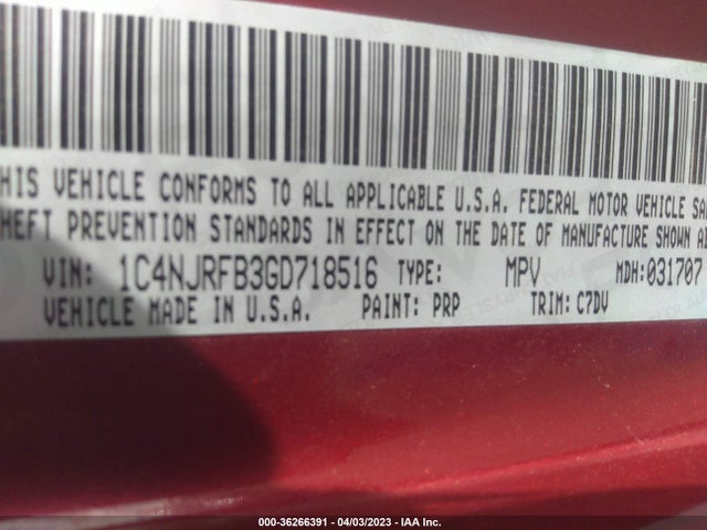 1C4NJRFB3GD718516 Jeep Patriot Latitude