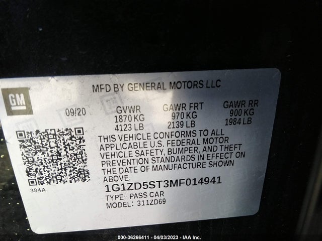 Chevrolet MALIBU LT 2021 1G1ZD5ST3MF014941 Image 9