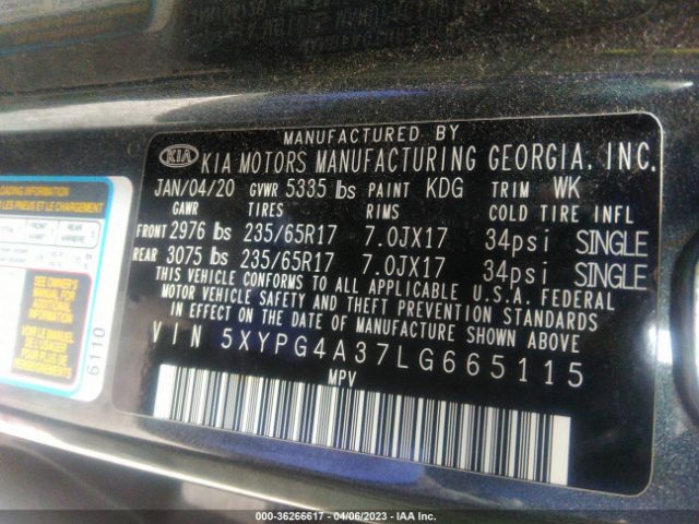 5XYPG4A37LG665115 KIA SORENTO LX