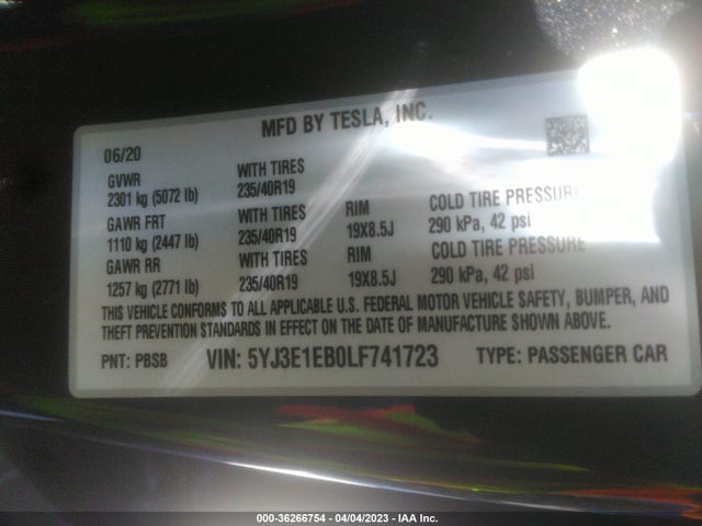 Tesla Model 3 Long Range 2020 5YJ3E1EB0LF741723 Image 9