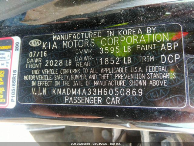 KNADM4A33H6050869 KIA RIO LX