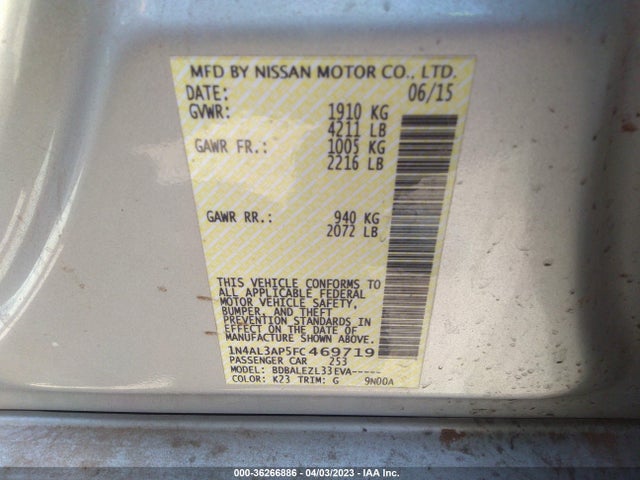 Nissan ALTIMA 2.5 2015 1N4AL3AP5FC469719 Image 9