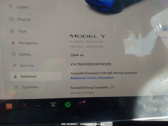 2022 TESLA MODEL Y LONG RANGE VIN: 7SAYGDEEXNF541255
