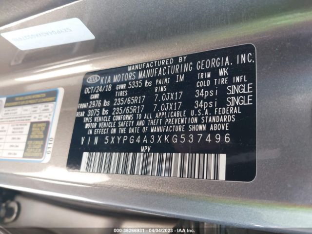 5XYPG4A3XKG537496 KIA SORENTO LX
