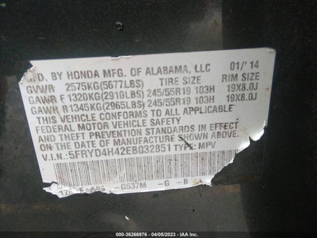 5FRYD4H42EB032851 Acura Mdx Tech Pkg