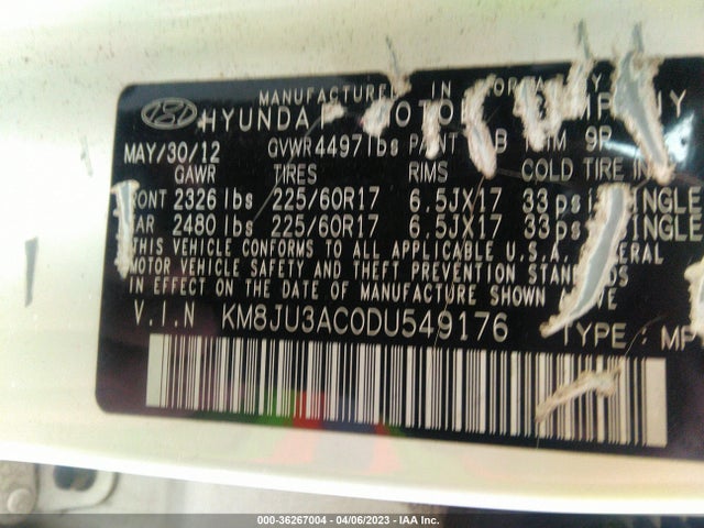 2013 HYUNDAI TUCSON GLS VIN: KM8JU3AC0DU549176