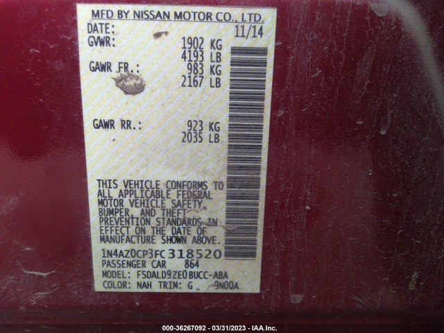 Nissan LEAF SV 2015 1N4AZ0CP3FC318520 Image 10