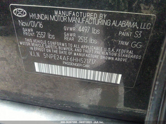 Hyundai Sonata 2.4l 2017 5NPE24AF6HH521717 Image 10