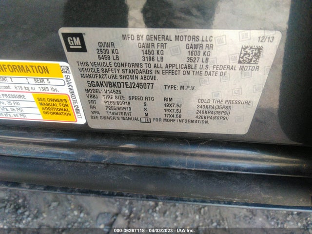 2014 BUICK ENCLAVE LEATHER VIN: 5GAKVBKD7EJ245077