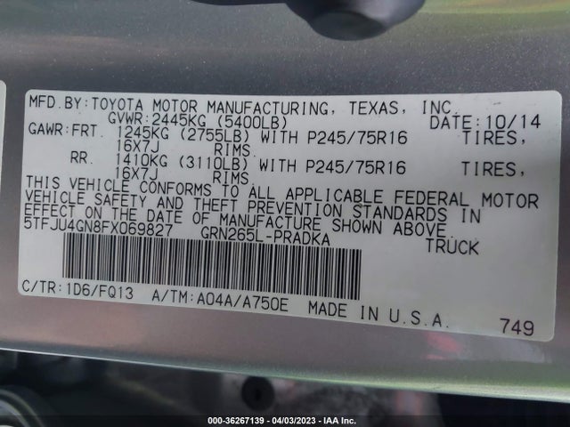 Toyota Tacoma Prerunner 2015 5TFJU4GN8FX069827 Image 10