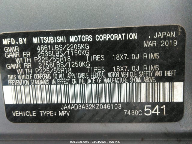 JA4AD3A32KZ046103 Mitsubishi Outlander Se/sel/le