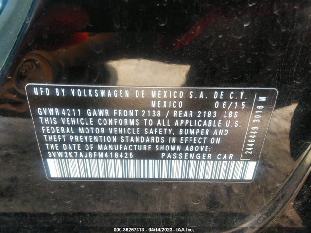 3VW2K7AJ8FM418425 Volkswagen Jetta Sedan 2.0l S