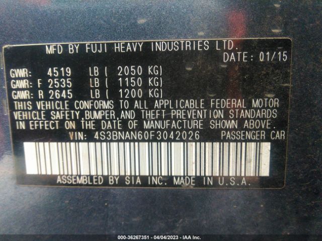 4S3BNAN60F3042026 Subaru Legacy 2.5i Limited