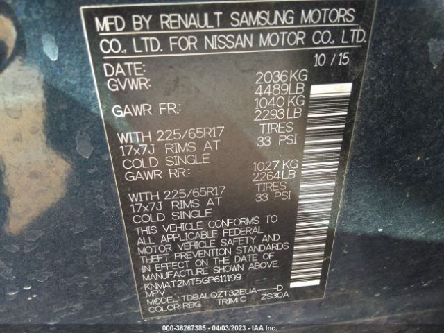 KNMAT2MT5GP611199 Nissan ROGUE SV