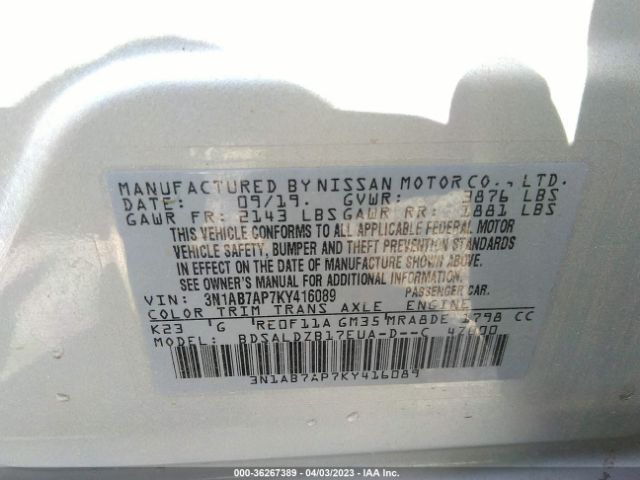 3N1AB7AP7KY416089 Nissan SENTRA SV