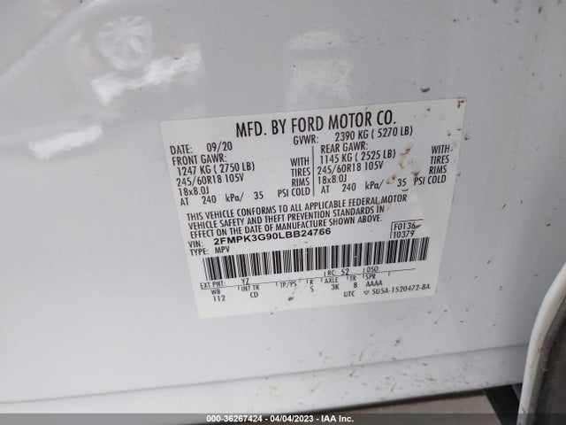 2020 FORD EDGE SE VIN: 2FMPK3G90LBB24766