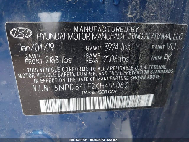 Hyundai Elantra 2019 5NPD84LF2KH455083 Image 39