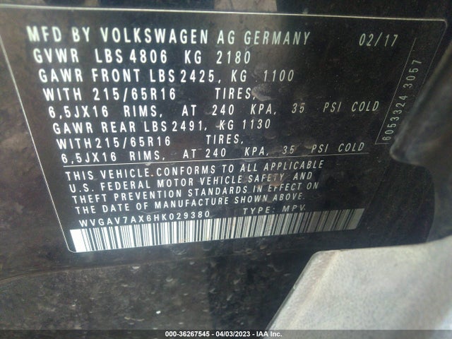 WVGAV7AX6HK029380 Volkswagen TIGUAN