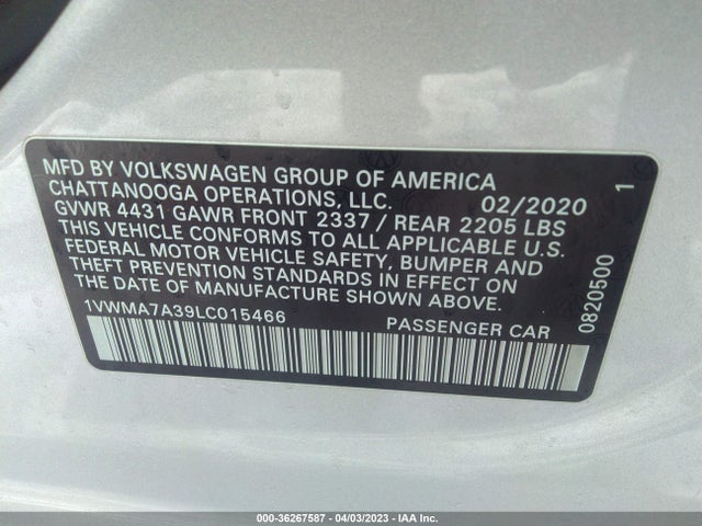 1VWMA7A39LC015466 Volkswagen Passat 2.0t R-line