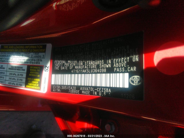 Toyota CAMRY SE 2020 4T1G11AK5LU364098 Image 9