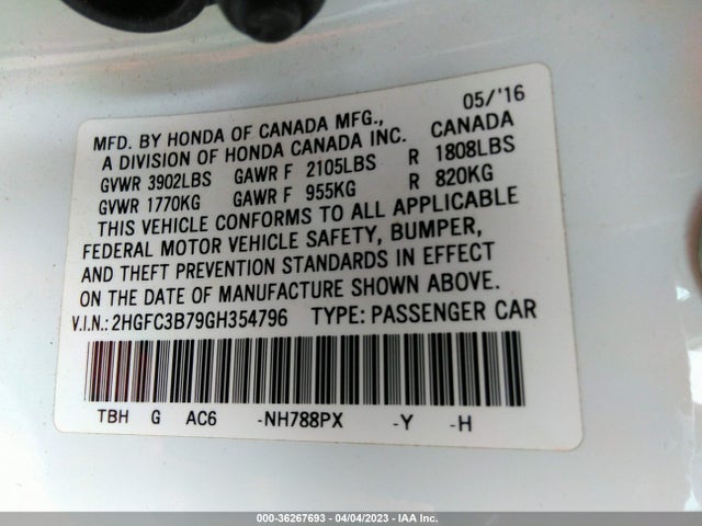 Honda Civic Coupe Ex-l 2016 2HGFC3B79GH354796 Image 9