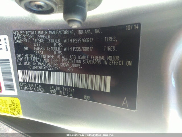 Toyota Sienna Le 8 Passenger 2015 5TDKK3DCXFS550157 Image 9