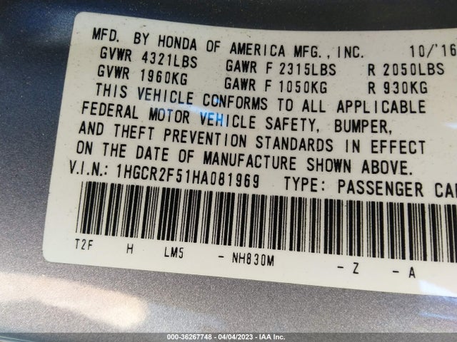 Honda Accord Sedan Sport 2017 1HGCR2F51HA081969 Image 10