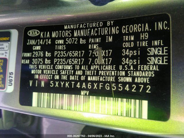5XYKT4A6XFG554272 KIA SORENTO LX