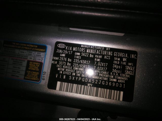 5XYPGDA52JG369031 KIA Sorento Lx V6