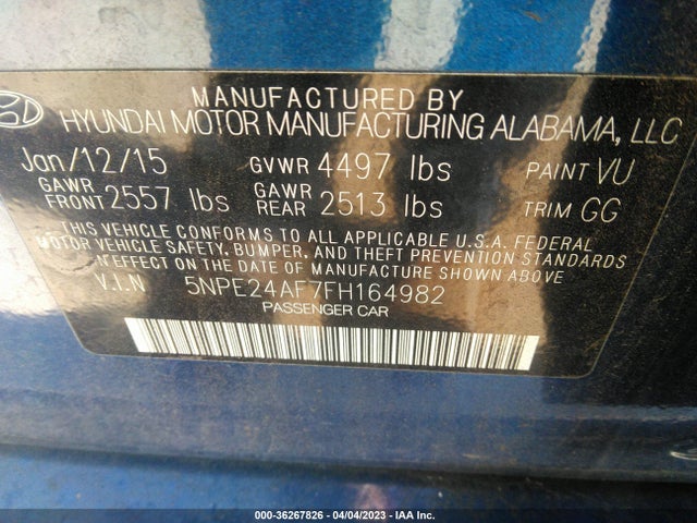 Hyundai Sonata 2.4l Se 2015 5NPE24AF7FH164982 Image 10