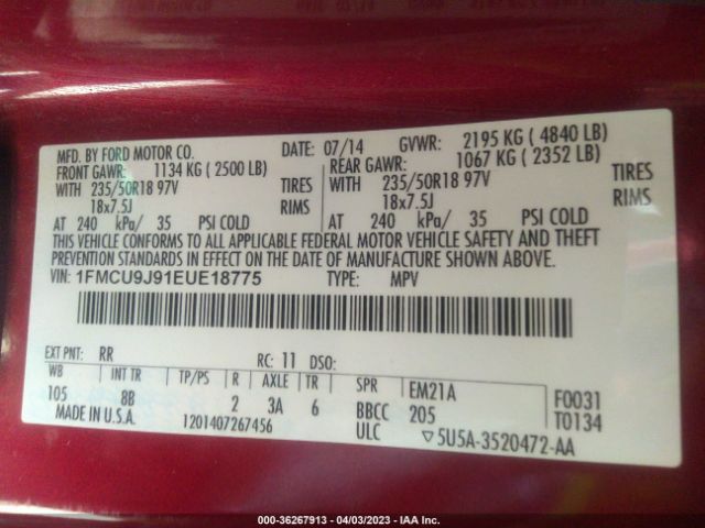 1FMCU9J91EUE18775 Ford Escape Titanium