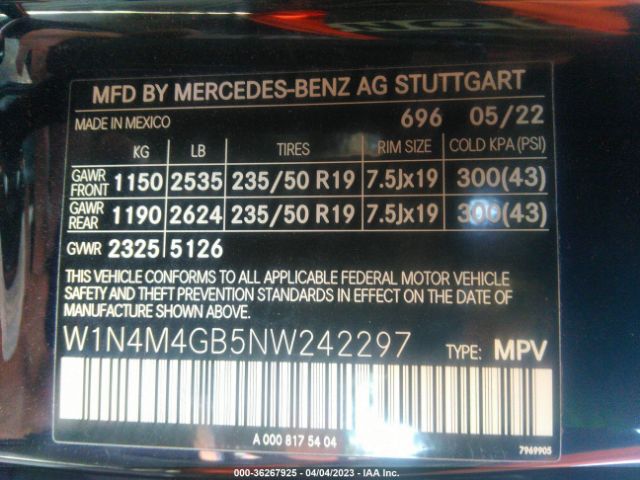 W1N4M4GB5NW242297 Mercedes-Benz Glb Glb 250