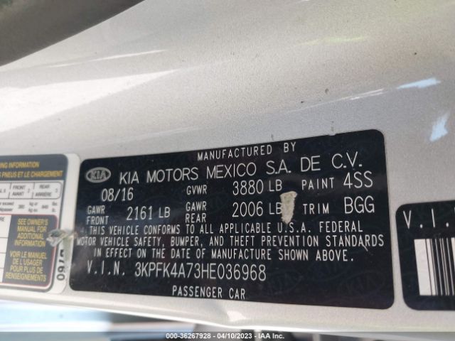 3KPFK4A73HE036968 KIA FORTE LX