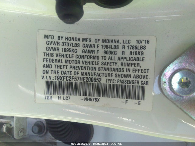 Honda Civic Sedan Lx 2017 19XFC2F57HE200652 Image 9