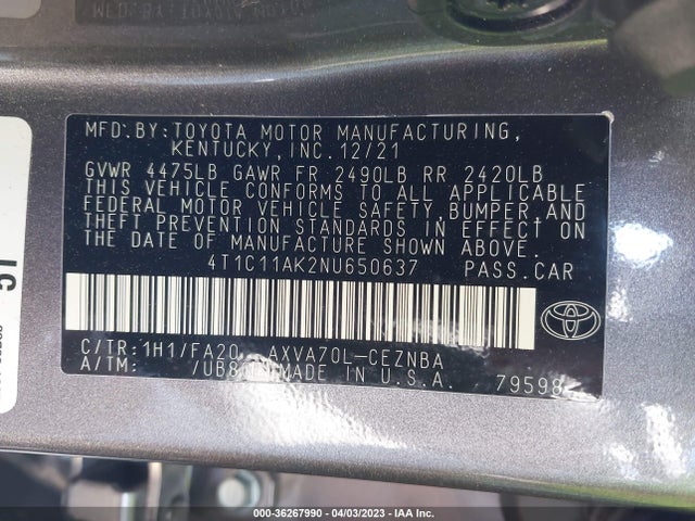 Toyota CAMRY LE 2022 4T1C11AK2NU650637 Image 10
