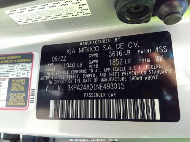 3KPA24AD1NE493015 KIA RIO S
