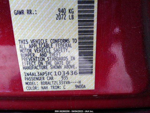1N4AL3AP5FC103436 Nissan Altima 2.5 Sl