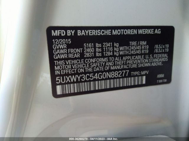 5UXWY3C54G0N88277 BMW X3 Xdrive28d