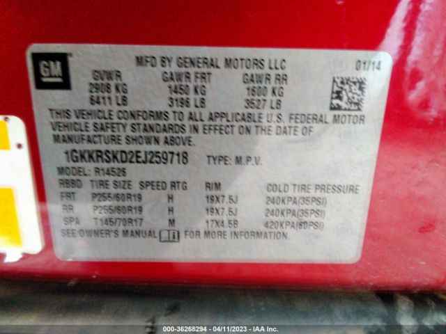 1GKKRSKD2EJ259718 GMC ACADIA SLT