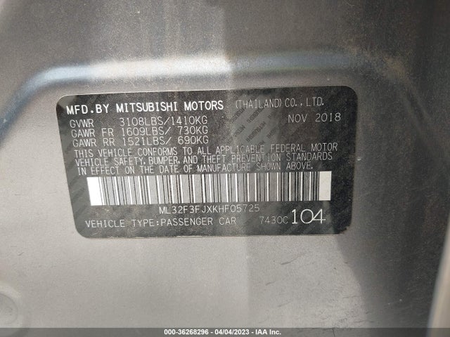 ML32F3FJXKHF05725 Mitsubishi Mirage G4 Es/rf