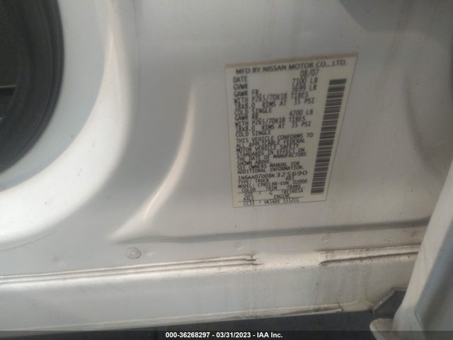 Продажа на аукционе авто 2008 Nissan Titan Xe, vin: 1N6AA07D08N325690, номер лота: 36268297